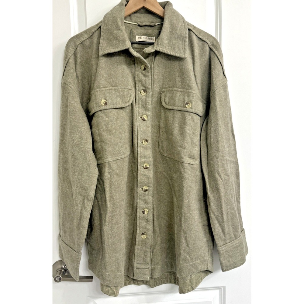 Free People We the Free Size Small Peached Twill Relax Shirt Jacket Green Combo - Picture 5 of 13
